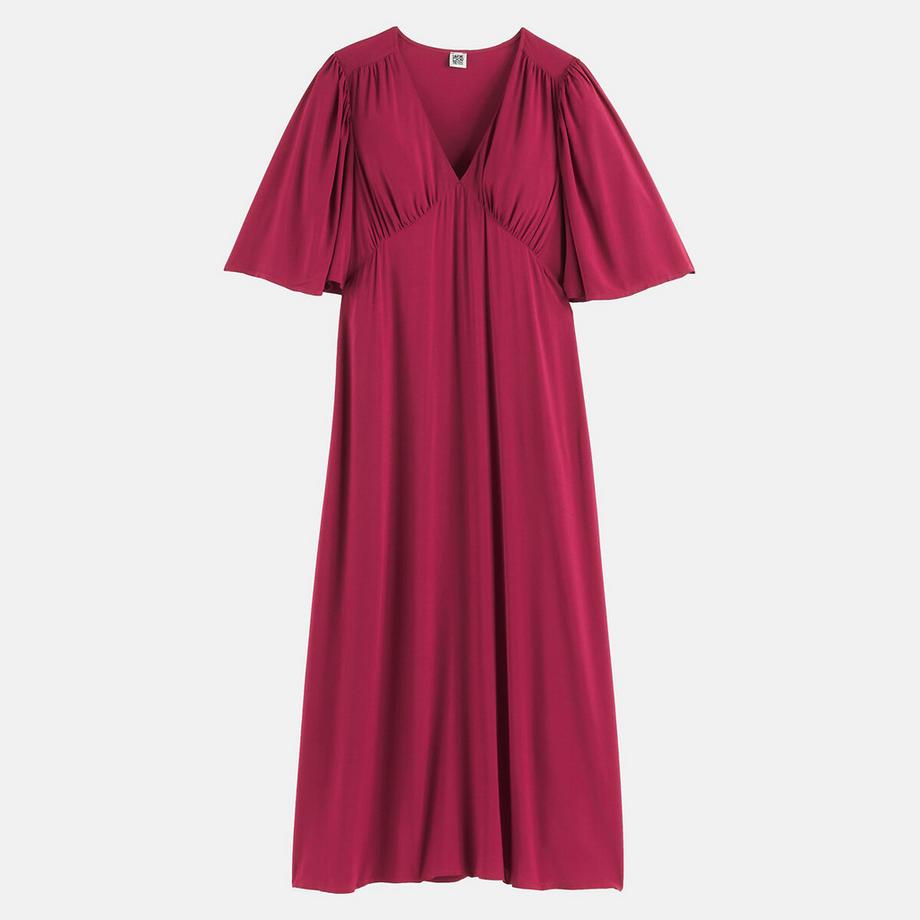 La Redoute Collections Robe longue à col V et manches courtes papillon  