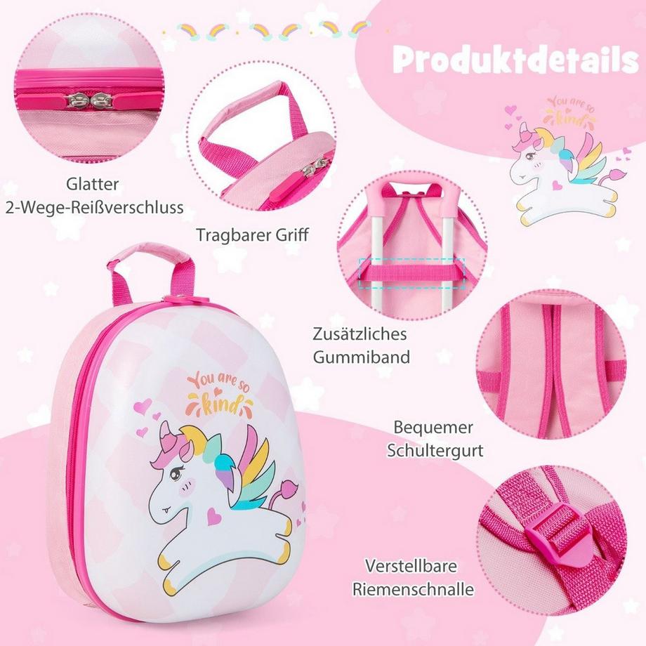 Northix  Kofferset 2 tlg Einhorn 16'' Kinderkoffer + 12'' Rucksack Rosa 