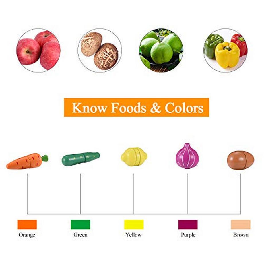 Activity-board  Holzspielzeug Lebensmittel für Kinder Küche - Spiel Lebensmittel Schneiden Obst und Gemüse Set für Rollenspiel 