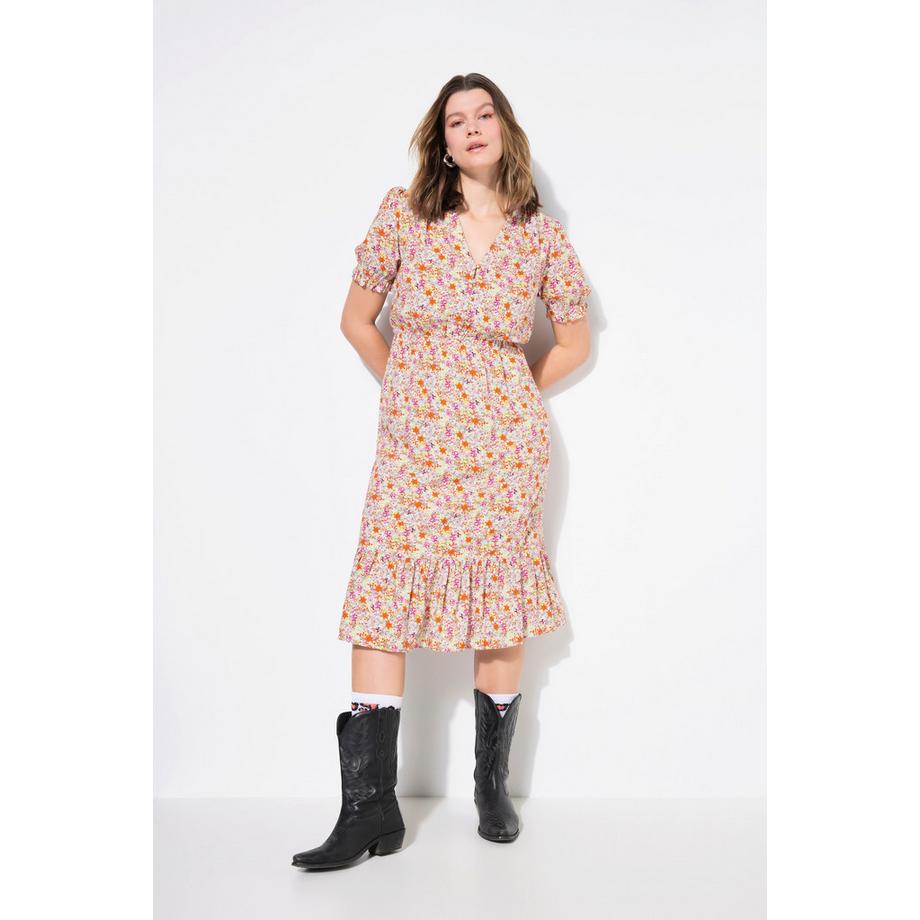 Studio Untold Robe Midi Coupe Évasée Imprimé Floral Minimaliste Volant  
