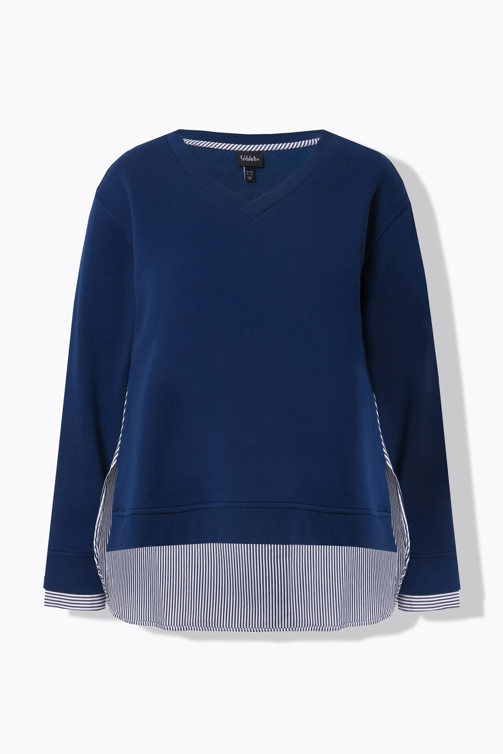 Ulla Popken  2-in-1-Sweatshirt, V-Ausschnitt, Langarm 