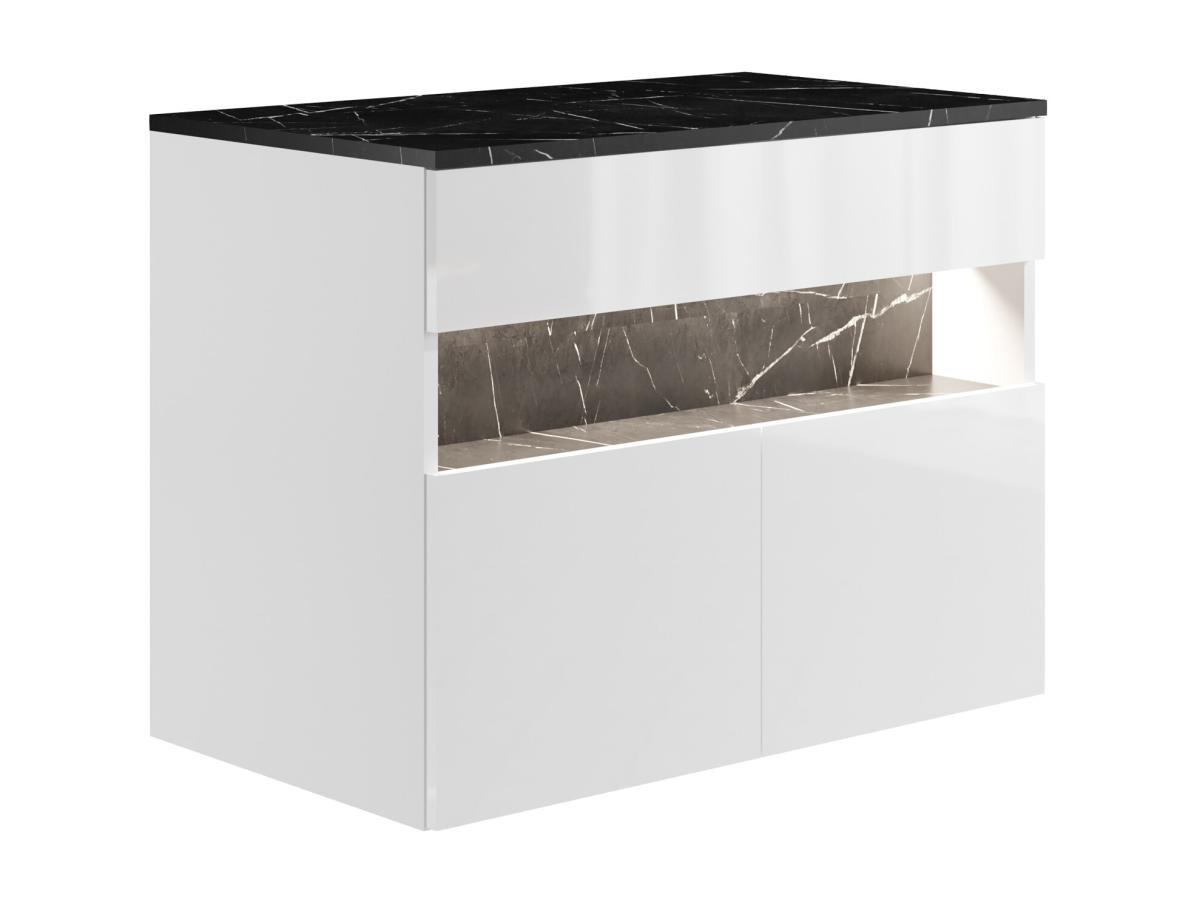 Vente-unique Mobile sotto lavabo sospeso a LED con piano Bianco e Nero effetto marmo L80 cm POZEGA  