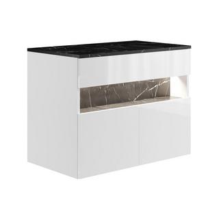 Vente-unique Mobile sotto lavabo sospeso a LED con piano Bianco e Nero effetto marmo L80 cm POZEGA  