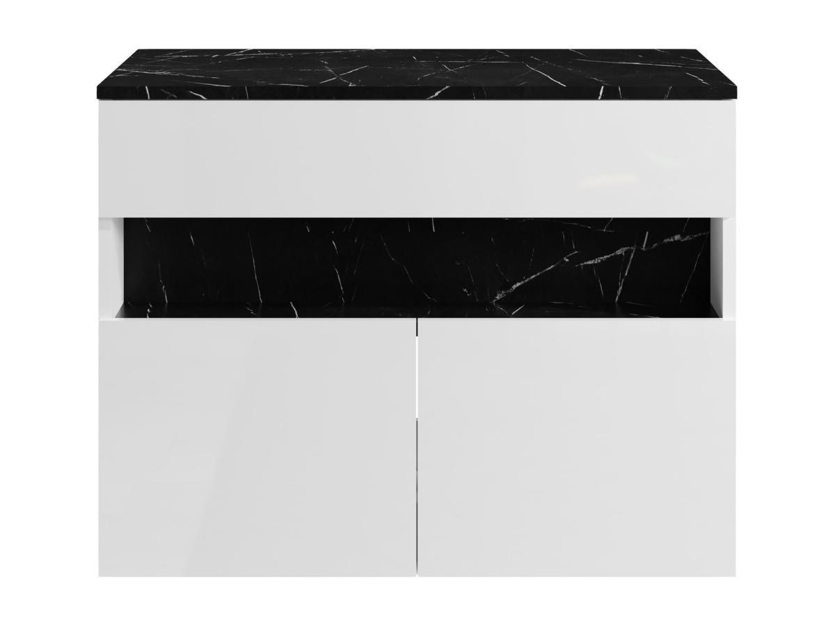 Vente-unique Mobile sotto lavabo sospeso a LED con piano Bianco e Nero effetto marmo L80 cm POZEGA  