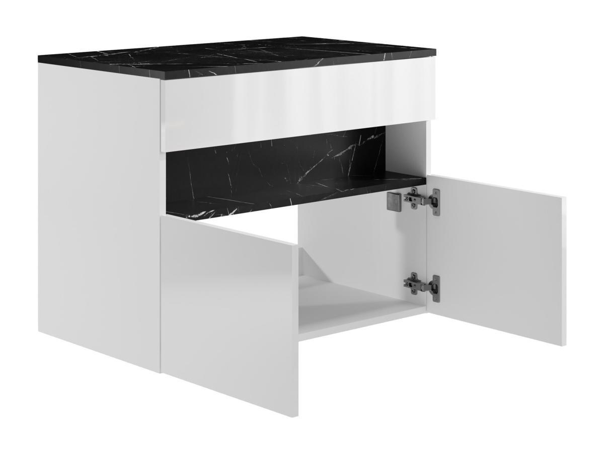 Vente-unique Mobile sotto lavabo sospeso a LED con piano Bianco e Nero effetto marmo L80 cm POZEGA  