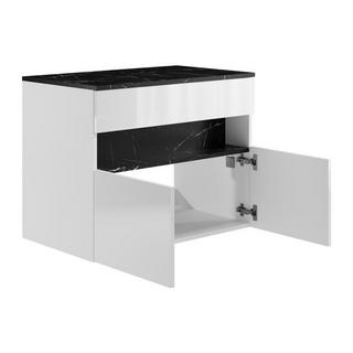Vente-unique Waschbeckenunterschrank hängend mit Aufsatzplatte - mit LED-Beleuchtung - Weiß & Schwarz - Marmor-Optik - 80 cm - POZEGA  