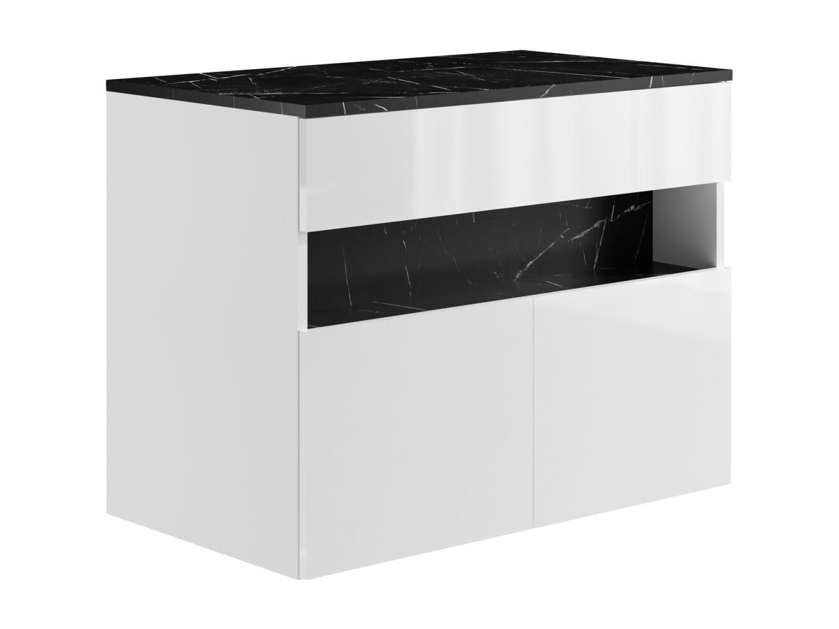 Vente-unique Mobile sotto lavabo sospeso a LED con piano Bianco e Nero effetto marmo L80 cm POZEGA  