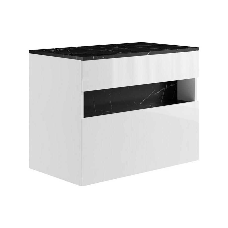 Mobile sotto lavabo sospeso a LED con piano Bianco e Nero effetto marmo L80 cm POZEGA