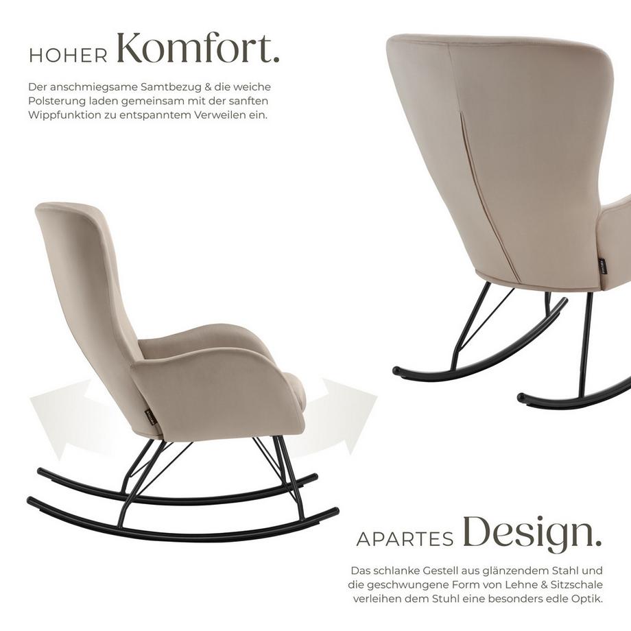 Tectake Schaukelstuhl   Swing dicke Polsterung, mit Samt-Bezug große Rückenlehne, abnehmbares Sitzpolster  