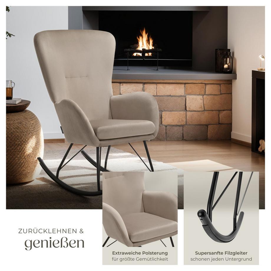 Tectake Schaukelstuhl   Swing dicke Polsterung, mit Samt-Bezug große Rückenlehne, abnehmbares Sitzpolster  