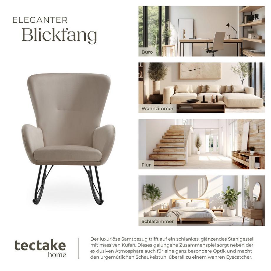 Tectake Schaukelstuhl   Swing dicke Polsterung, mit Samt-Bezug große Rückenlehne, abnehmbares Sitzpolster  