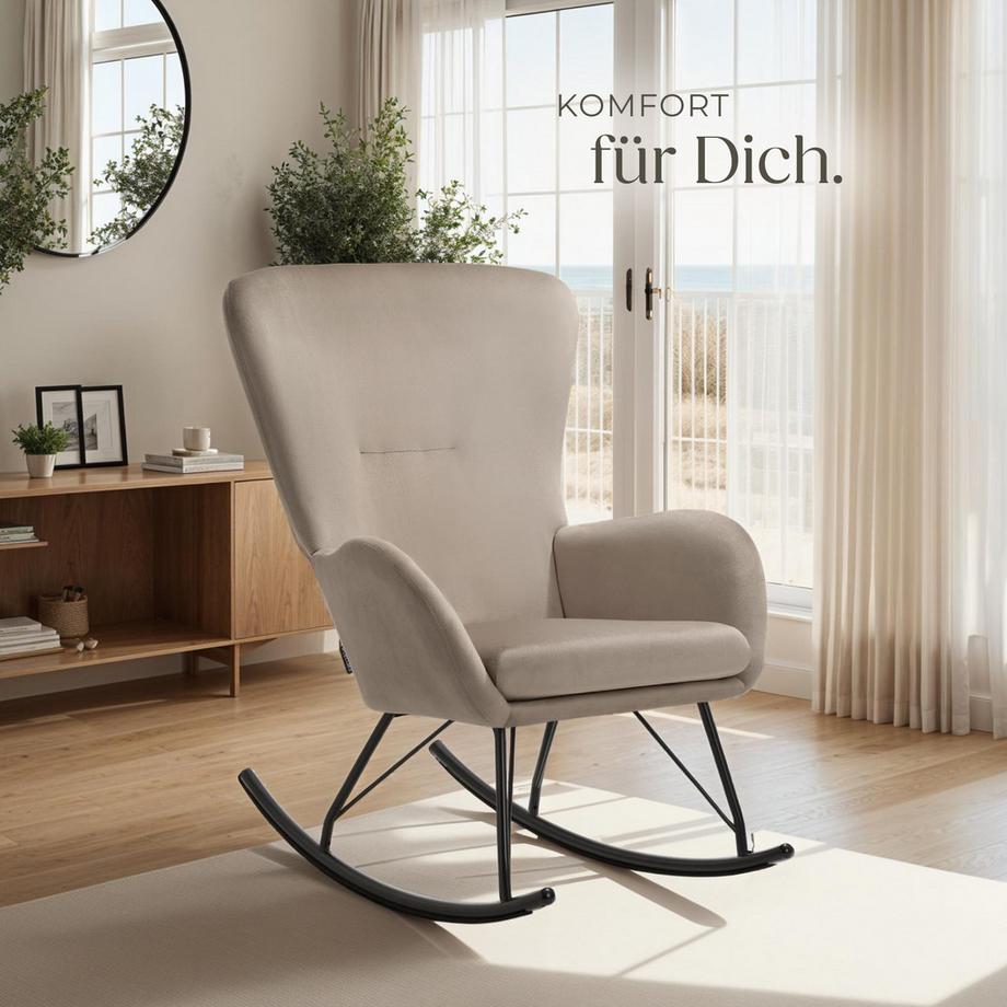 Tectake Schaukelstuhl   Swing dicke Polsterung, mit Samt-Bezug große Rückenlehne, abnehmbares Sitzpolster  