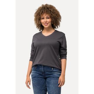 Ulla Popken  T-shirt coupe Relaxed Fit, col en V et manches longues 