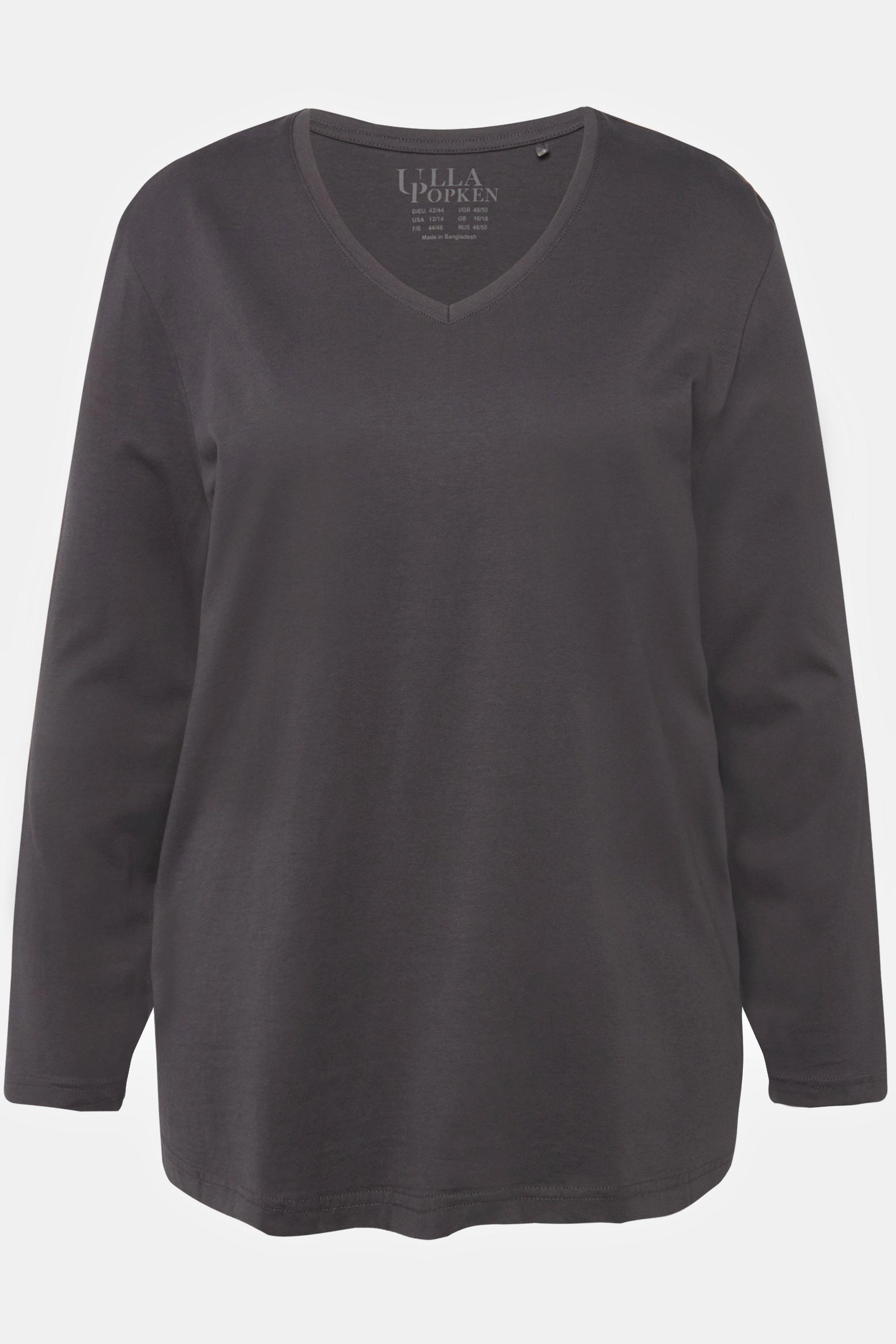 Ulla Popken  T-shirt coupe Relaxed Fit, col en V et manches longues 