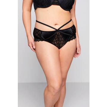 Culotte brésilienne avec dentelle et liens, entrejambe ouvert