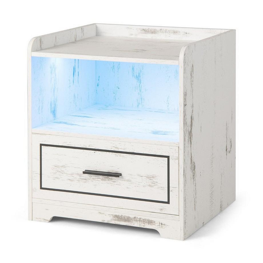 Northix Table de chevet LED Table de nuit intelligente avec 2 ports USB Blanc  