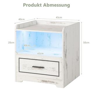 Northix Comodino LED Comodino intelligente con 2 porte USB Bianco  