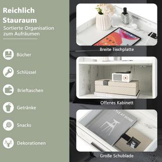 Northix Comodino LED Comodino intelligente con 2 porte USB Bianco  