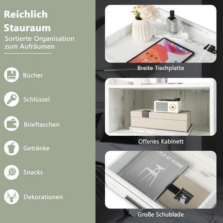 Northix Comodino LED Comodino intelligente con 2 porte USB Bianco  