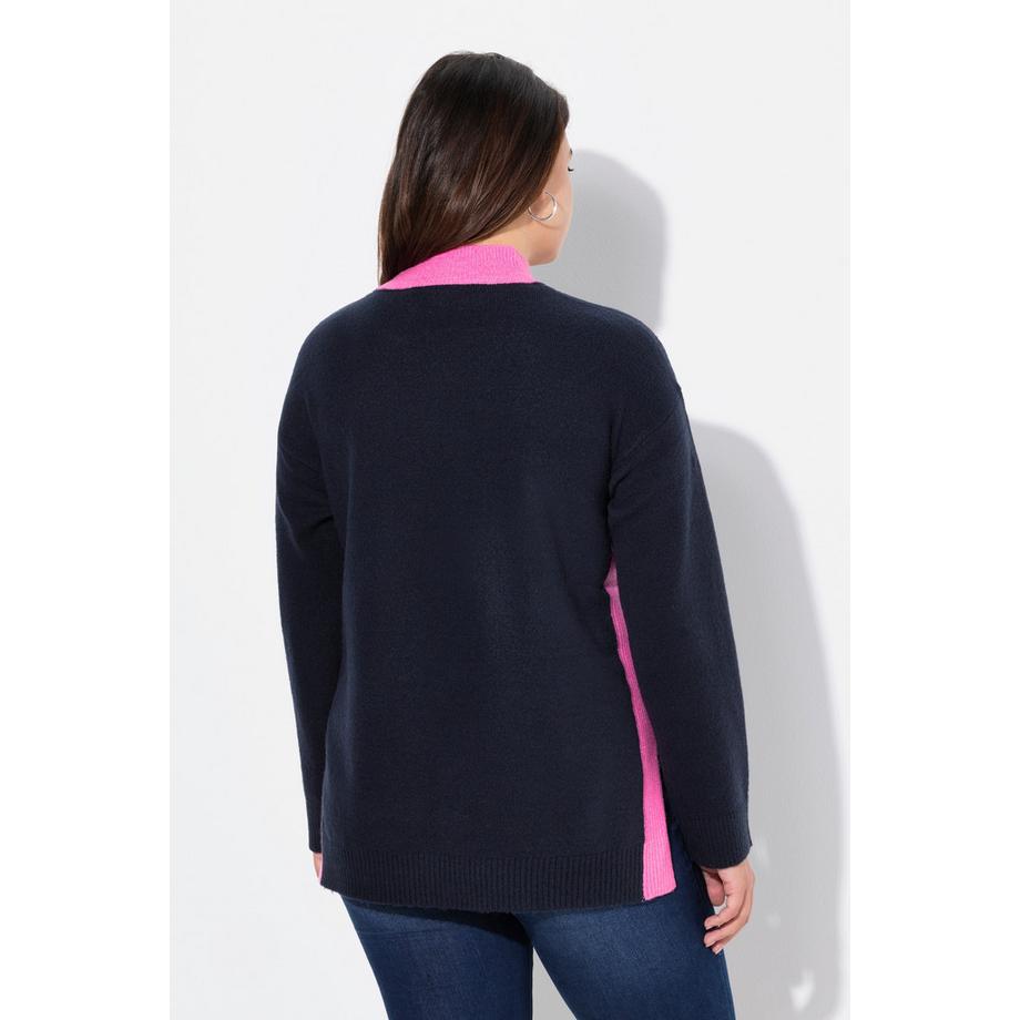 Ulla Popken Color Block Stehkragen Langarm Pullover  
