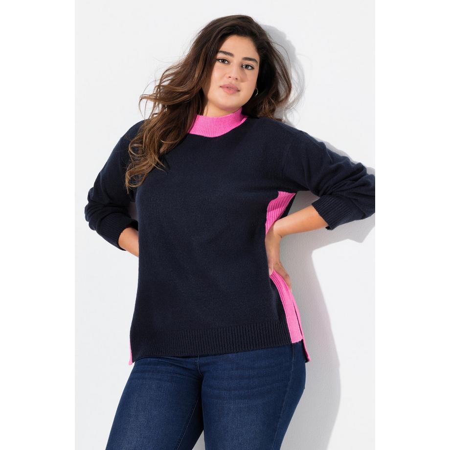 Ulla Popken Color Block Stehkragen Langarm Pullover  