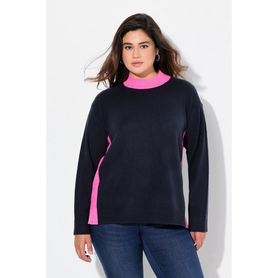 Ulla Popken Color Block Stehkragen Langarm Pullover  