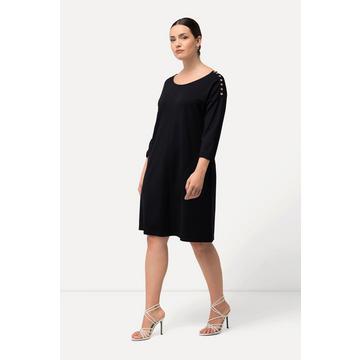 Robe midi point de Rome. Col bateau, manches 3/4