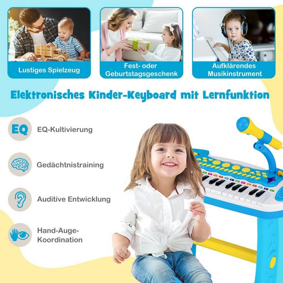 Northix  Tastiera per bambini con microfono e sgabello 