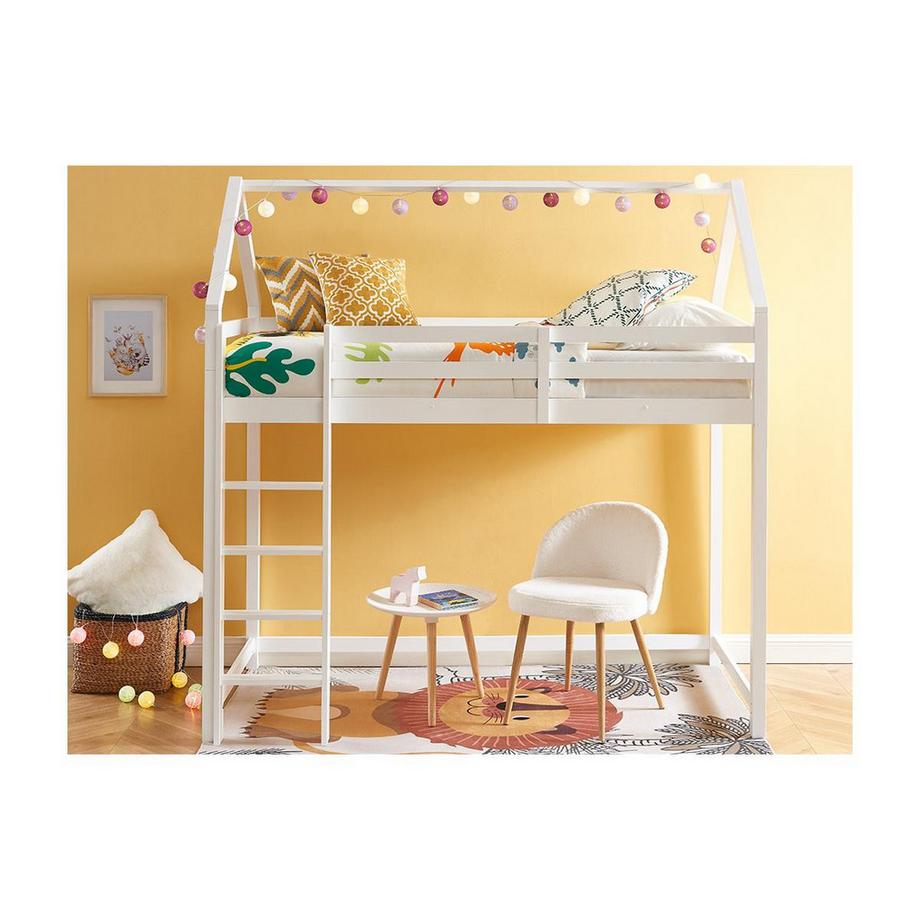 Vente-unique Lit mezzanine cabane 90 x 190 cm - Pin - Blanc + Matelas - TARZIA  