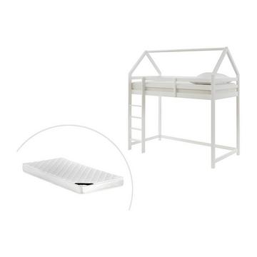 Letto a soppalco capanna 90 x 190 cm Pino Bianco + Materasso - TARZIA