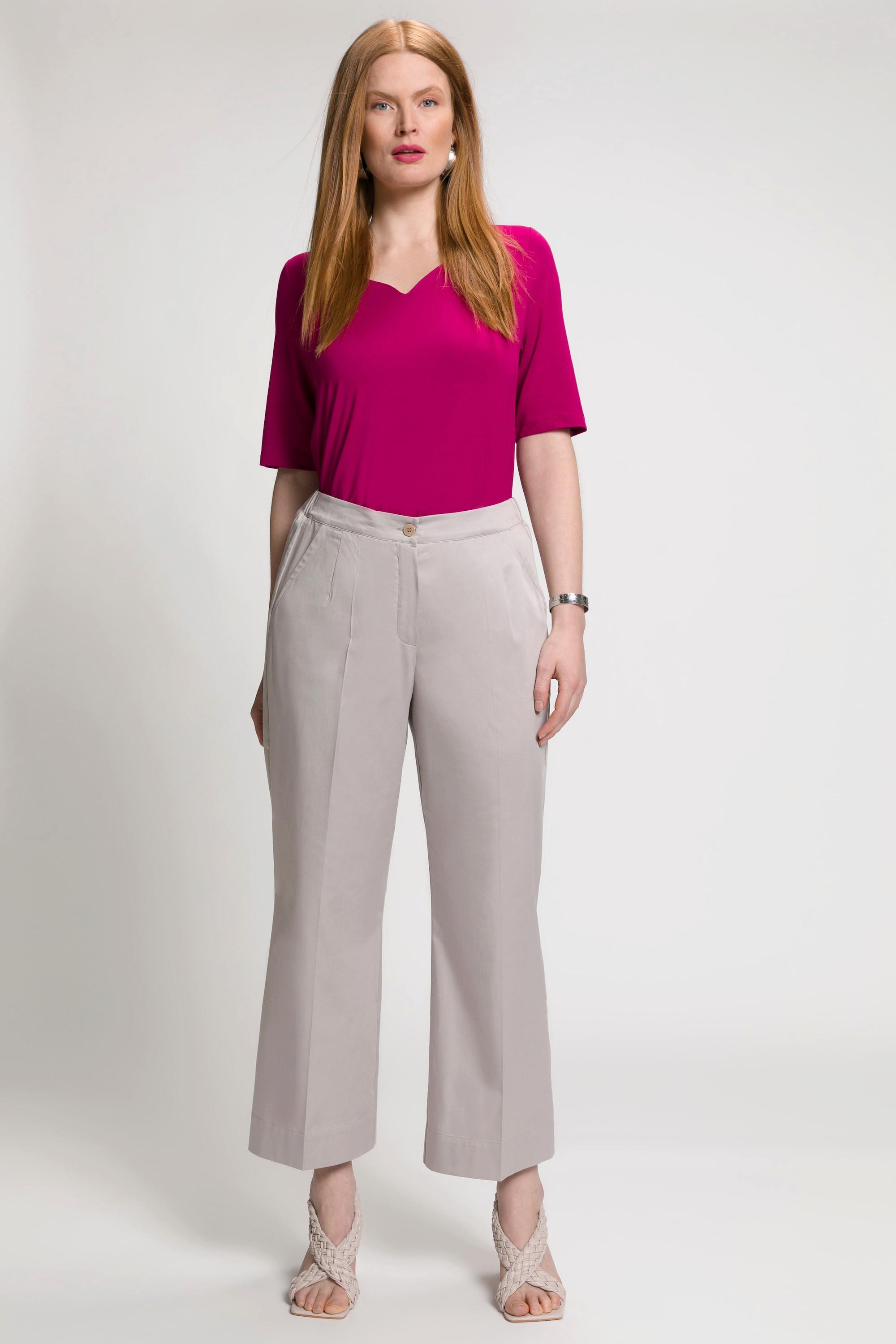 Ulla Popken  Pantalon 7/8, pinces, jambes évasées, ceinture confortable 