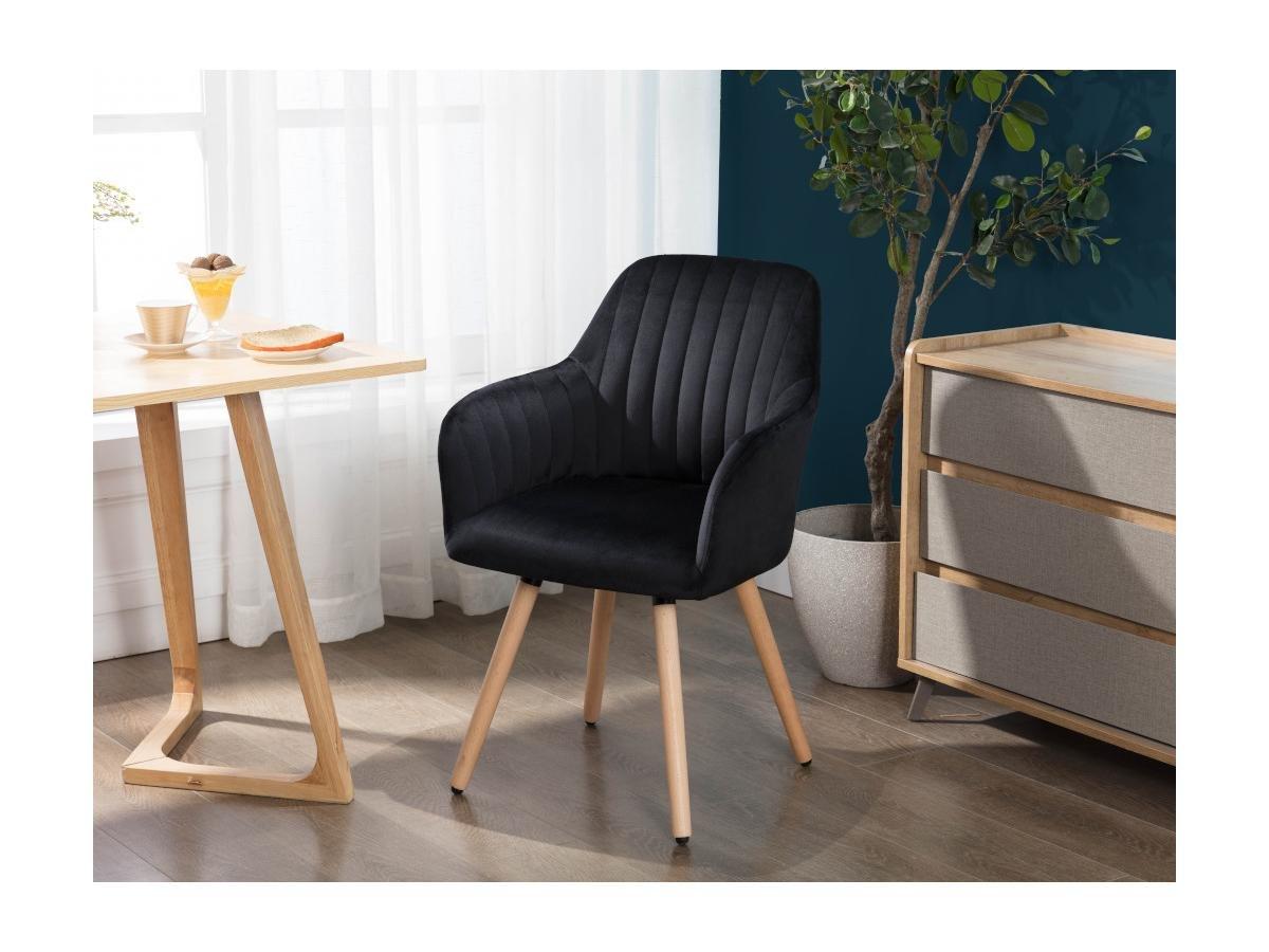 Vente-unique Lot de 2 chaises avec accoudoirs ELEANA Velours Métal Effet Bois  