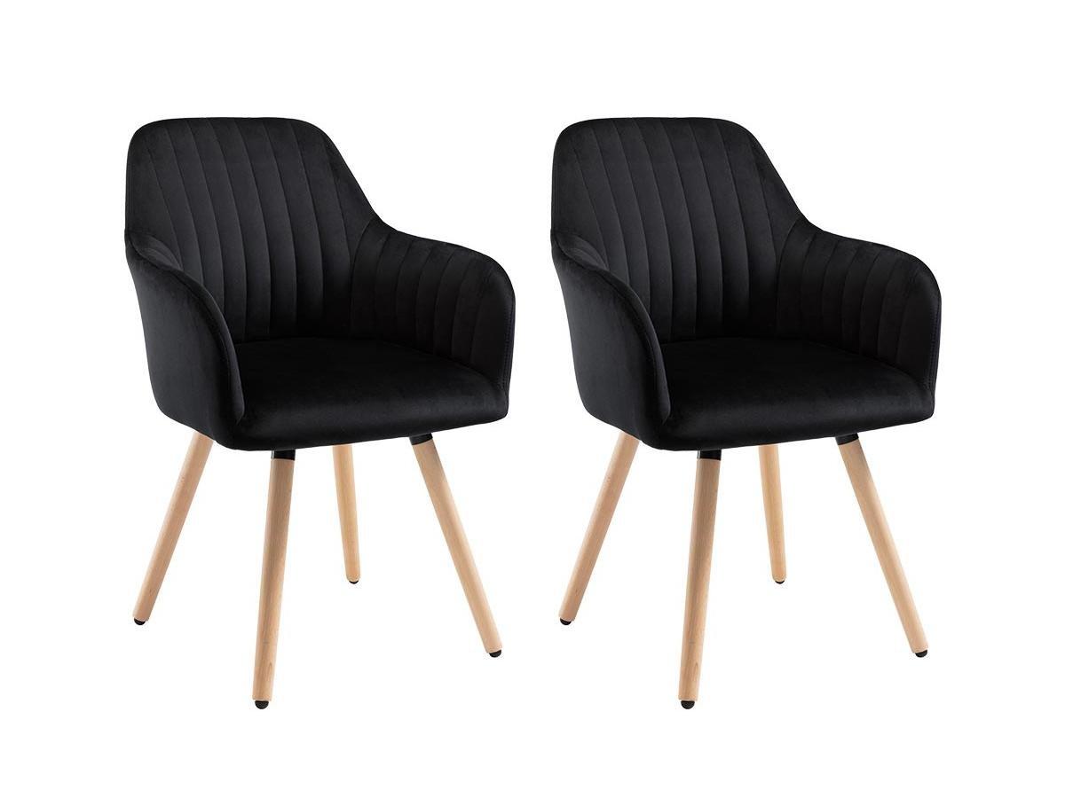 Vente-unique Lot de 2 chaises avec accoudoirs ELEANA Velours Métal Effet Bois  