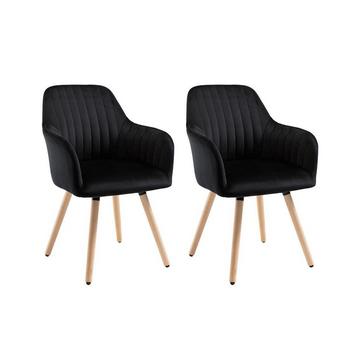 Lot de 2 chaises avec accoudoirs ELEANA Velours Métal Effet Bois