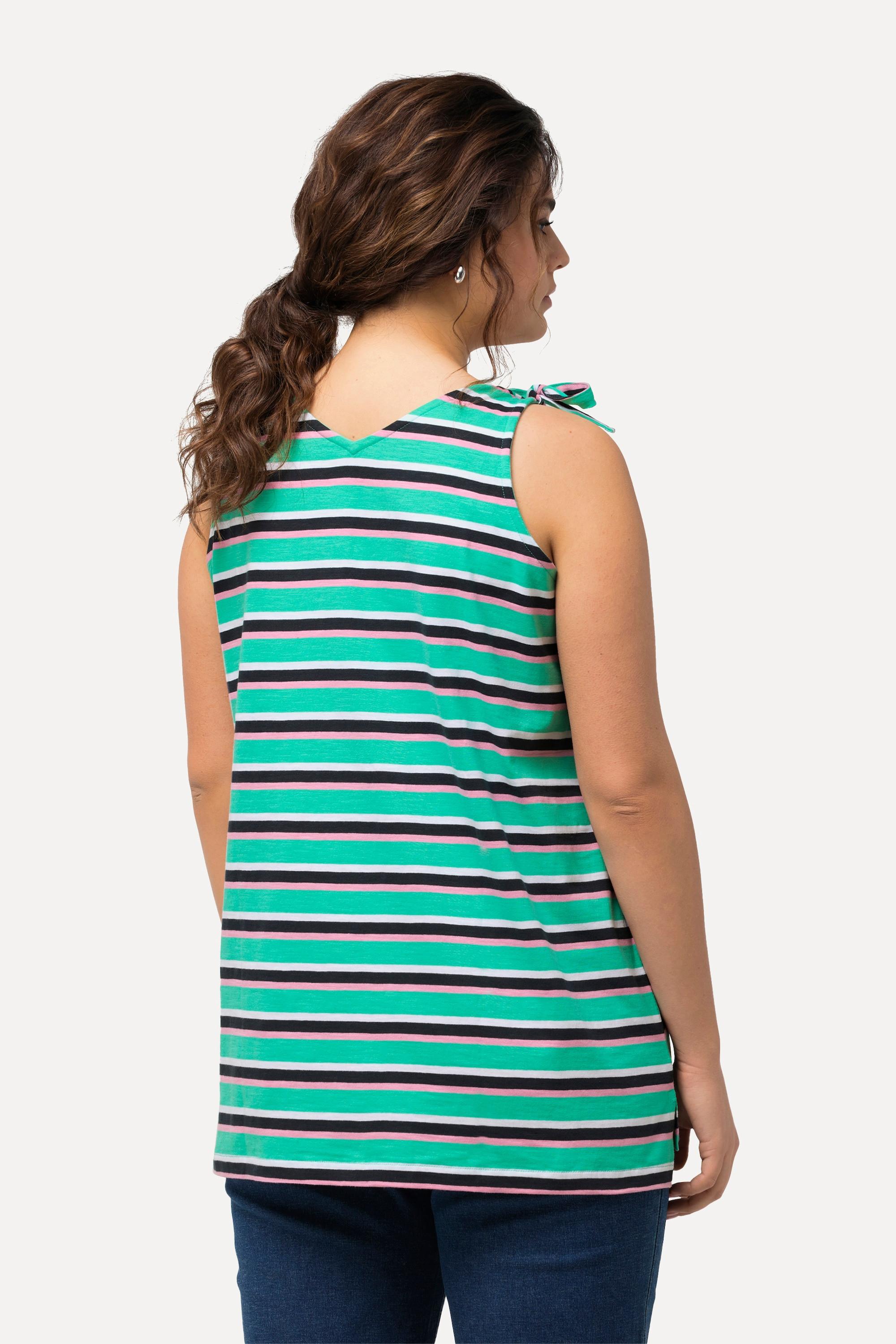 Ulla Popken Top smanicato a righe linea A con fiocco decorativo  