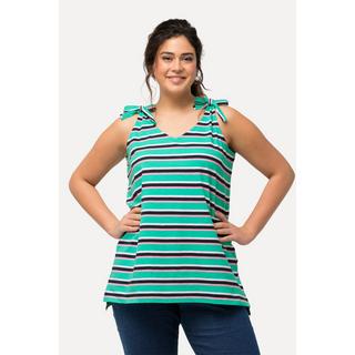 Ulla Popken Top smanicato a righe linea A con fiocco decorativo  