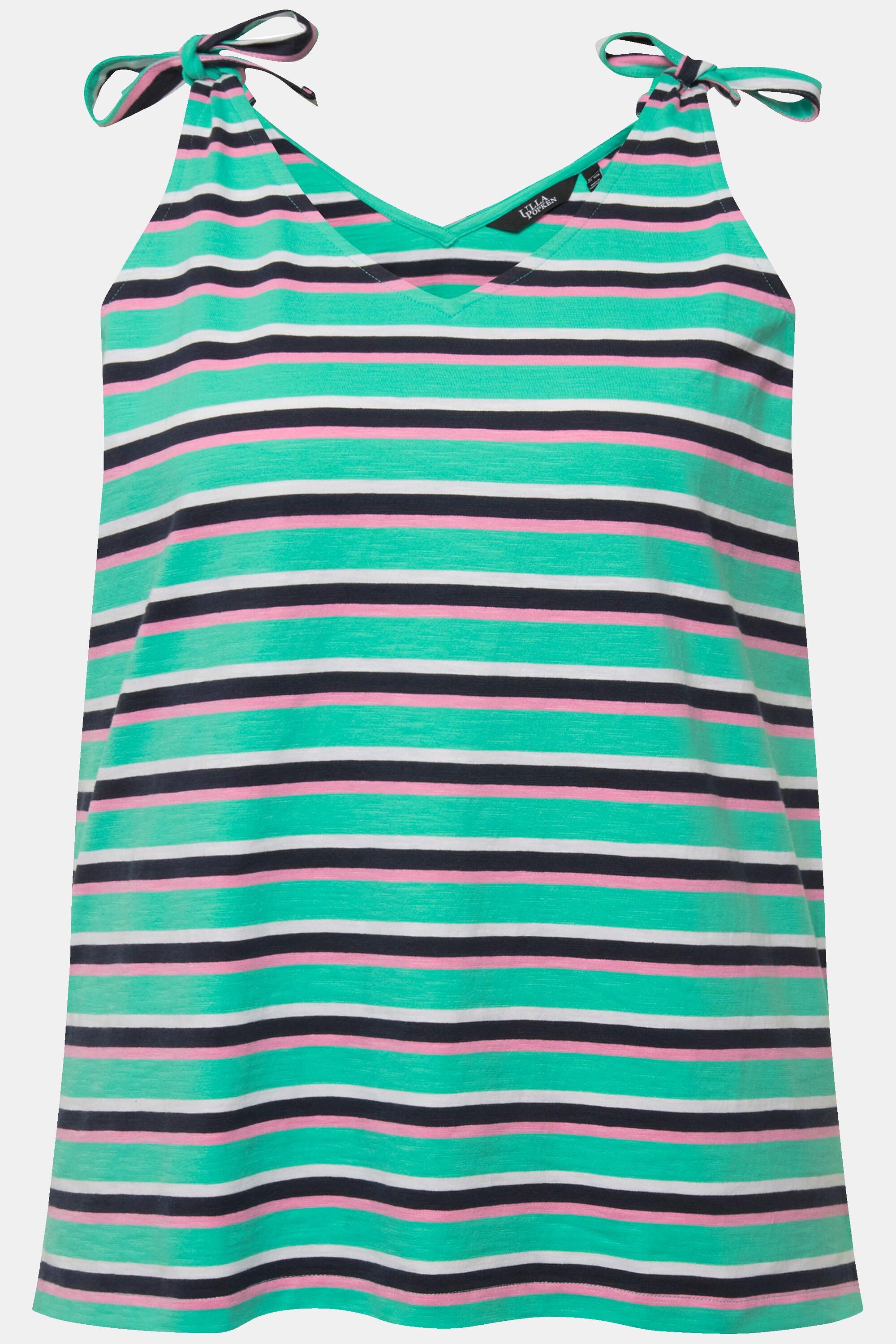 Ulla Popken Top smanicato a righe linea A con fiocco decorativo  