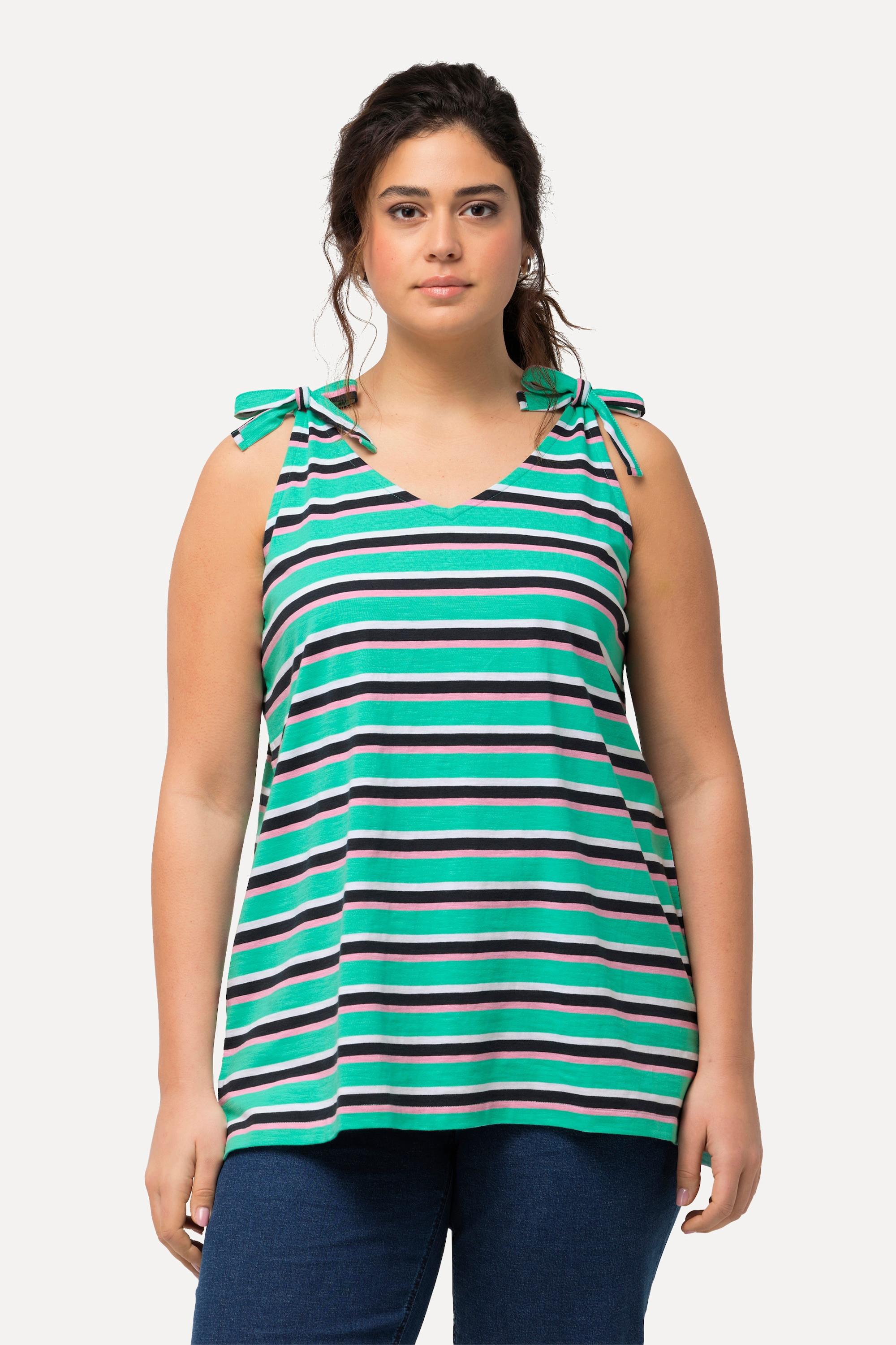 Ulla Popken Top smanicato a righe linea A con fiocco decorativo  