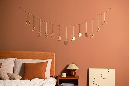 Alopini  Guirlande murale suspendue en forme de lune dorée, décoration de maison Boho, lune brillante, ornements artistiques suspendus 