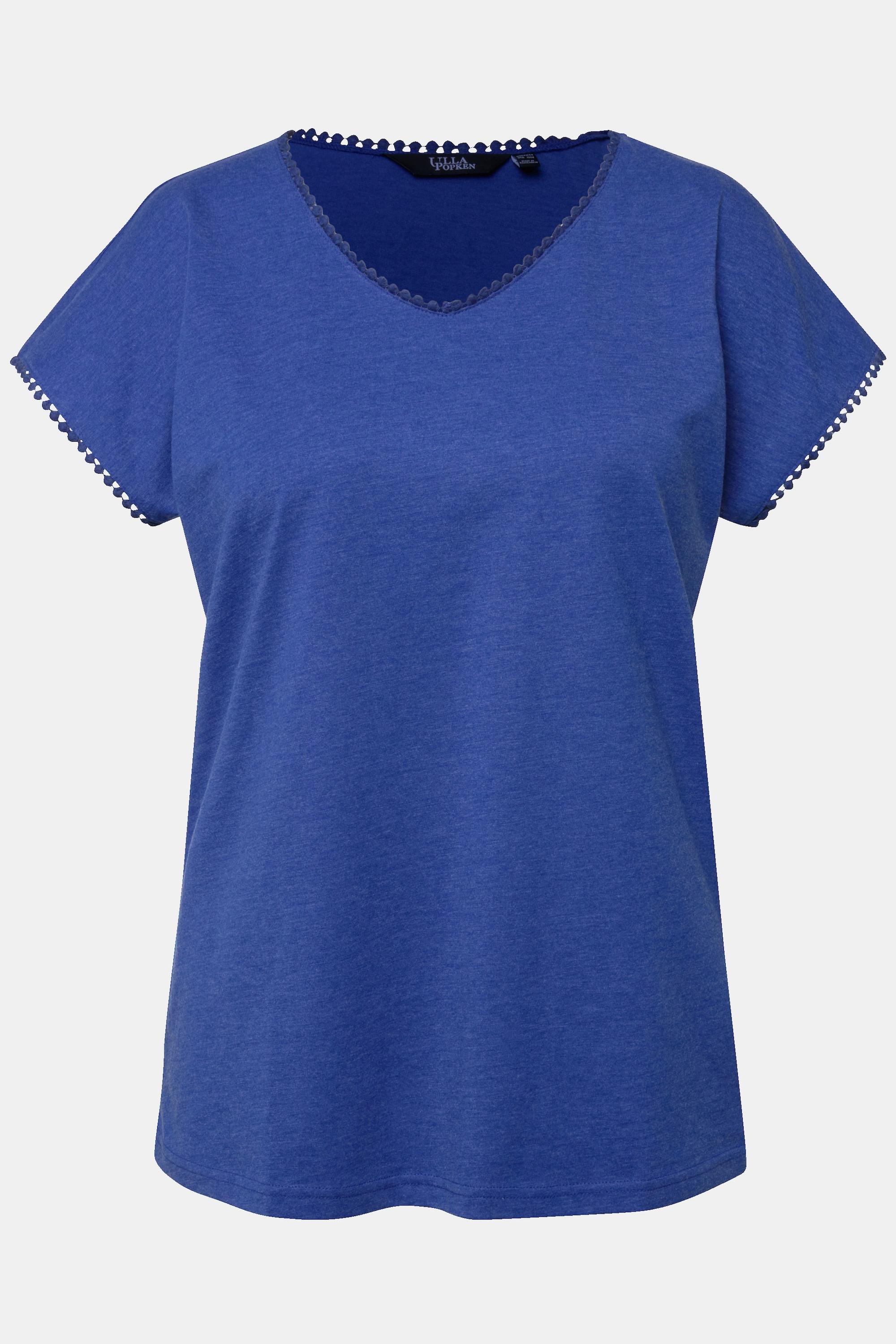 Ulla Popken  T-shirt dal taglio oversize con passamano, scollo a V e mezze maniche 