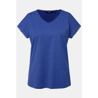 Ulla Popken  T-shirt dal taglio oversize con passamano, scollo a V e mezze maniche 