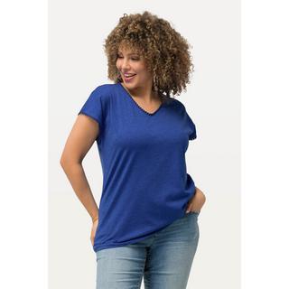 Ulla Popken  T-Shirt, Zierborten, Oversized, V-Ausschnitt, Halbarm 