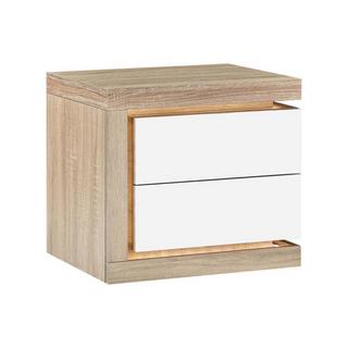 Vente-unique Nachttisch mit 2 Schubladen - linke Seite - Mit LED-Beleuchtung - Weiß lackiert und Holzfarben - FLARANCIA  