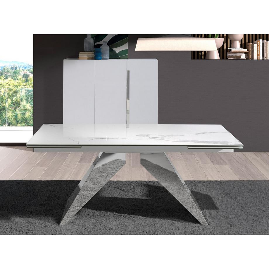 ANGEL CERDA Ausziehbarer Esstisch Rechteckig porzellanmarmor aus verchromter Stahl  