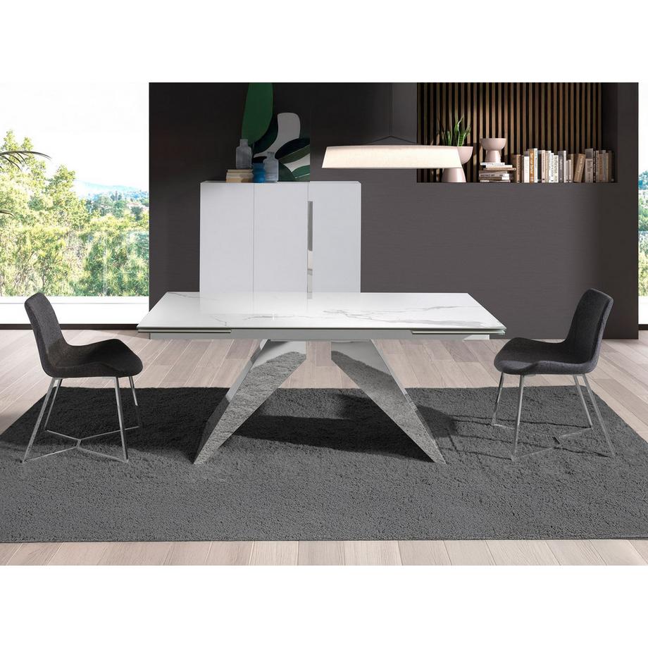 ANGEL CERDA Ausziehbarer Esstisch Rechteckig porzellanmarmor aus verchromter Stahl  