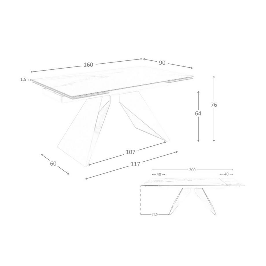 ANGEL CERDA Ausziehbarer Esstisch Rechteckig porzellanmarmor aus verchromter Stahl  