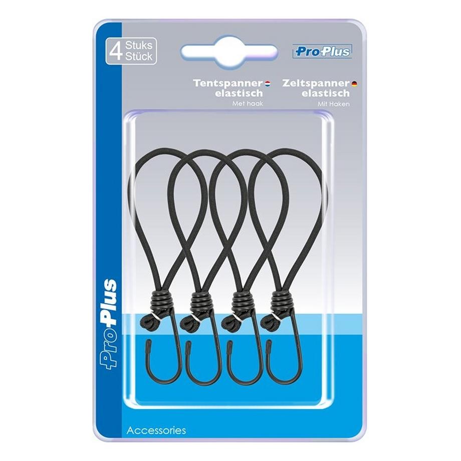 Clé pour tente élastique noire avec crochet 4 pièces sous blister