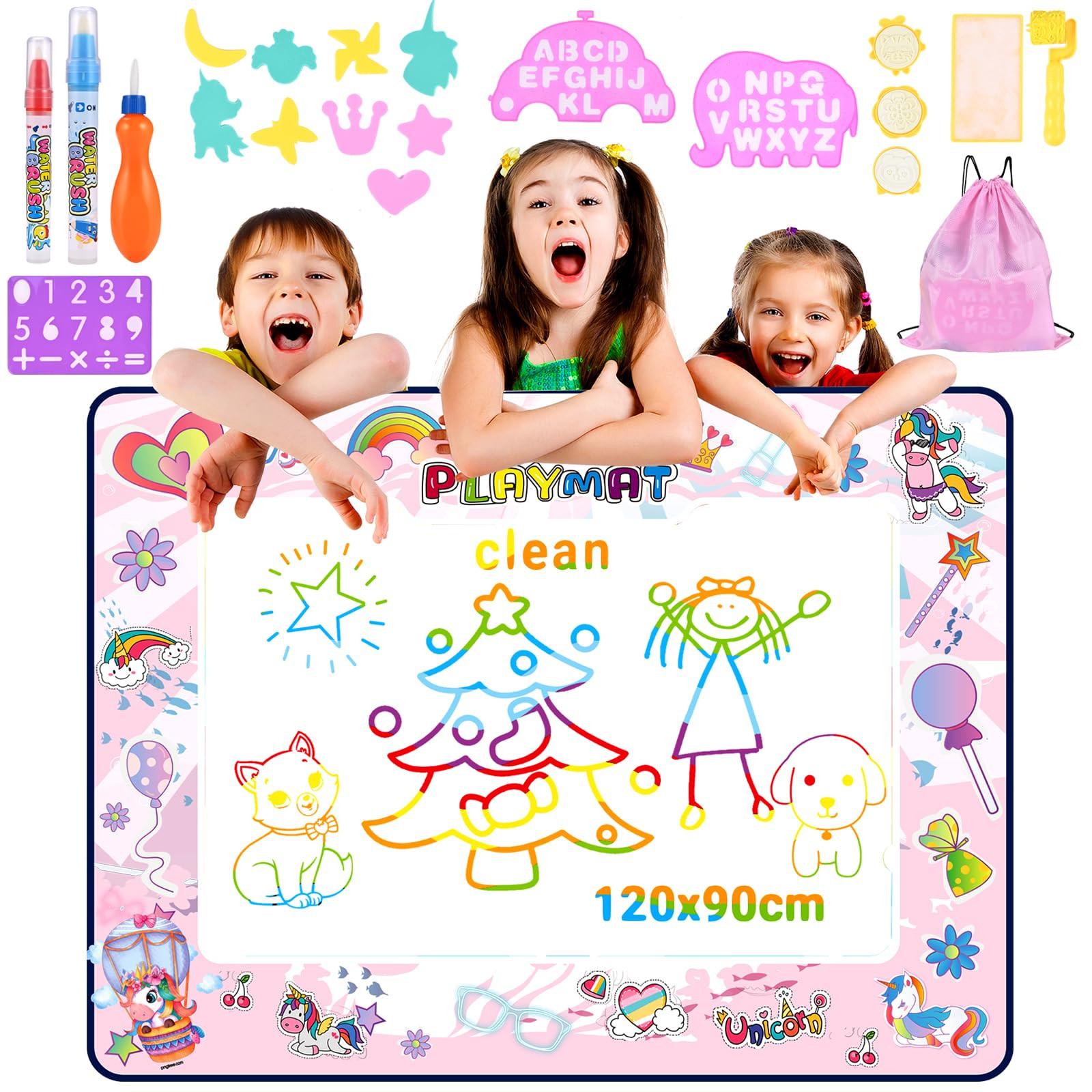 Activity-board  Tapis de coloriage avec stylo à eau Water Mat DoodleWater Tapis de coloriage Super Drawing Mat avec 3 stylos à eau 9 jeux de tampons Stockage 