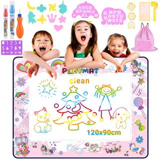 Activity-board  Tapis de coloriage avec stylo à eau Water Mat DoodleWater Tapis de coloriage Super Drawing Mat avec 3 stylos à eau 9 jeux de tampons Stockage 