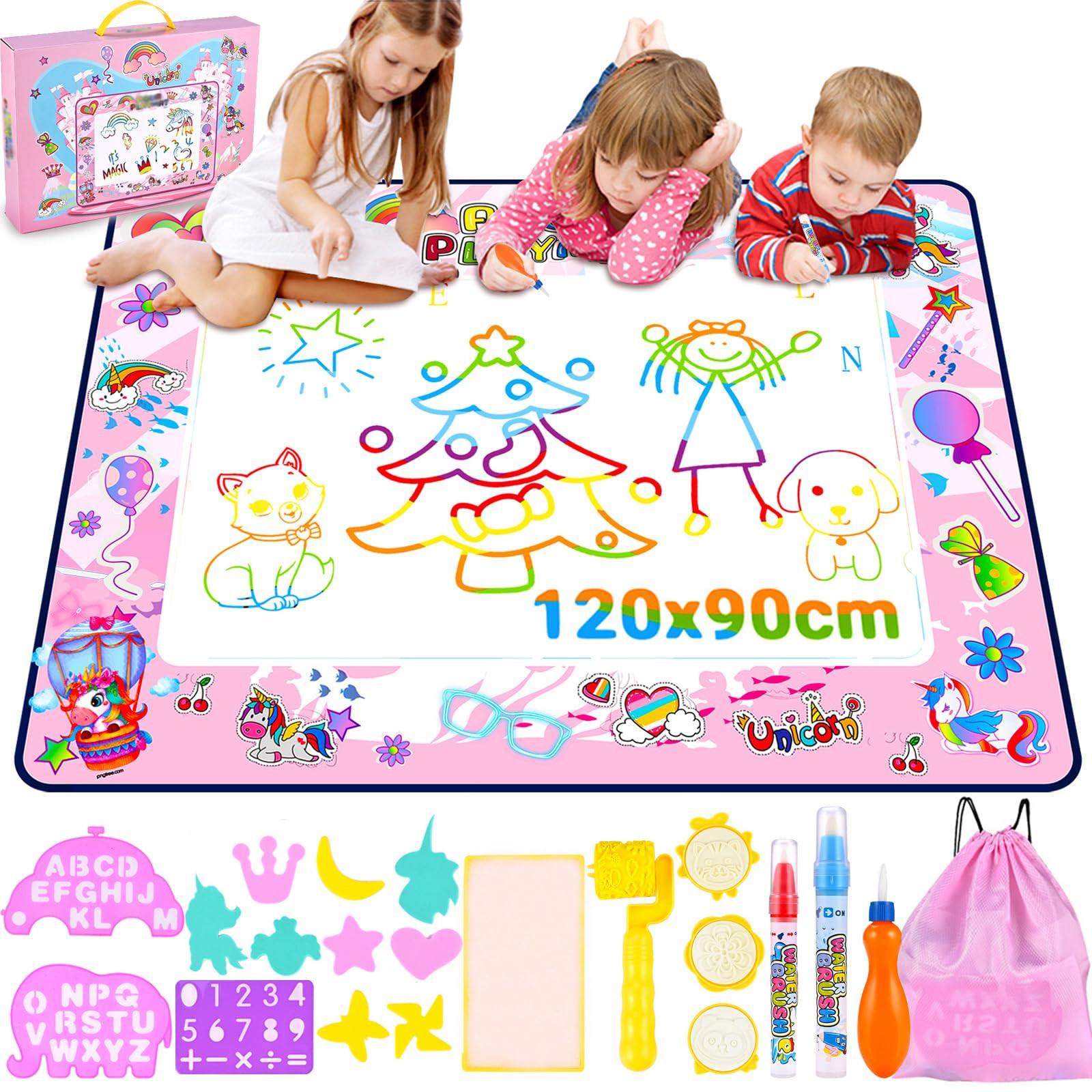 Activity-board  Tapis de coloriage avec stylo à eau Water Mat DoodleWater Tapis de coloriage Super Drawing Mat avec 3 stylos à eau 9 jeux de tampons Stockage 